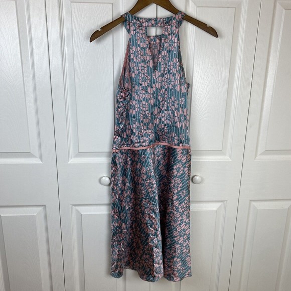 Ted baker Size 2 A-Line Silk Satin Dress Floral Pink Tank Sleeveless Midi Halter - Picture 3 of 7
